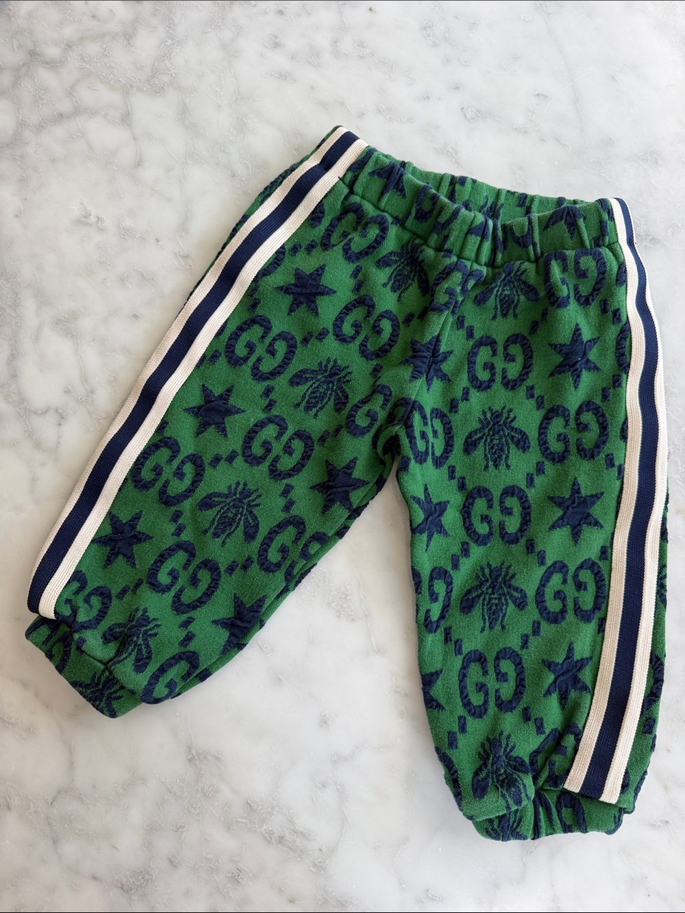 Gucci 12/18m Green & Navy Logo Knit Kids Track Pants